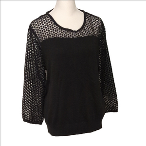 Ann Taylor Loft Black Knit Top Large See Through Sleeves